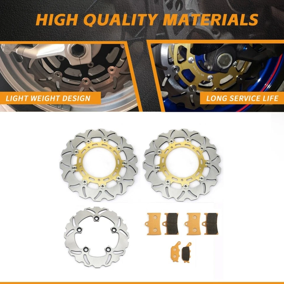 For Yamaha YZF R6 2005-2016 Front Rear Brake Discs Rotors + Pads New Gold Set - Image 1 of 4