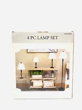 J. Hunt Home 4 PC Lamp Set Matte Black Finish White Fabric Shades 2624855
