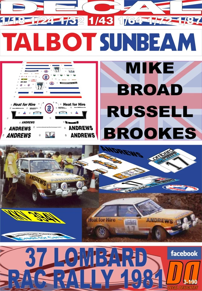 DECAL TALBOT SUNBEAM LOTUS RUSSELL BROOKES RAC RALLY 1981 DnF (04) - Immagine 1 di 1