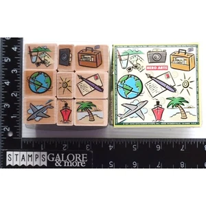 HERO ARTS RUBBER STAMPS LL378 TRAVEL SET 6 PLANE CAMERA SUITCASE GLOBE SUN #3090 - Picture 1 of 2
