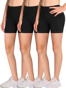 Girl's Volleyball Bike 4 Packs Spandex Compression Pockets Dance Yoga Athleti... - Picture 1 of 6