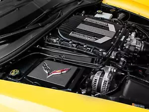 Cubierta de caja de fusibles de fibra de carbono negra C7 Corvette con emblema cromado banderas cruzadas - Imagen 1 de 2