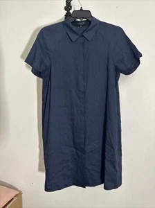 LAFAYETTE 148 - Blue Linen Button-Up Collared Short Sleeve Dress - Women's Large - Picture 1 of 10