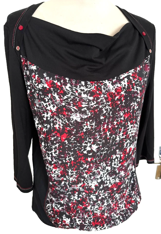 HAUT FLUIDE NOIRE+IMPRIME DEVANT CHRISTINE LAURE TAILLE 1/38 COM9 - Photo 1/4