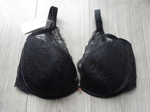 M&S MARKS & SPENCER AUTOGRAPH BLACK SILK BLEND HIGH APEX PLUNGE BRA UK SIZE 32H - Picture 1 of 3