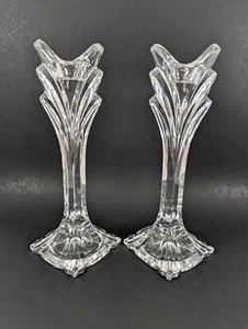 Vintage Imperlux Art Deco Hand-Cut Lead Crystal Candlestick Holders Poland 9.25" - Picture 1 of 8