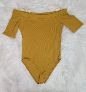 Ambiance apparel Forever 21 Mustard Yellow Off Shoulder Bodysuit Size Small  - Picture 1 of 6