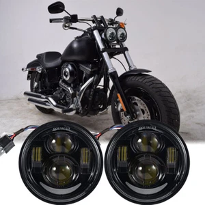 Coppia Fari LED 4,65 Pollici DRL Lampada Fascio Alto/Basso per Harley Dyna Fat Bob FXDF - Foto 1 di 11