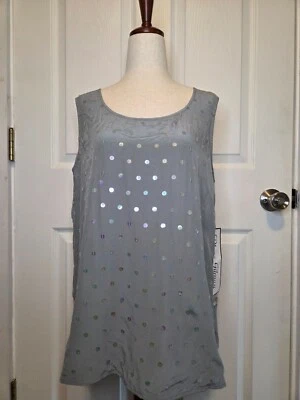 Blusa De Colección Sin Mangas Años 90 Seda M Lentejuelas Azul Preppy Clásica Retro Nueva Con Etiquetas Vacaciones Foto 1 de 4