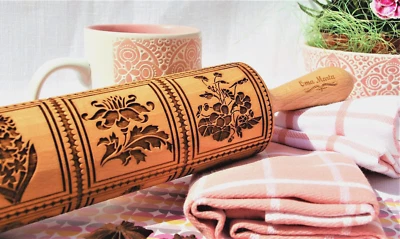 Embossed Rolling Pin Embossing roller Baking Springerle cookie mold Clay stamp - Image 1 of 4