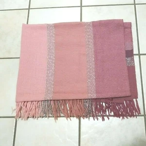 Vintage Churchill handgewebt rosa Streifen Plaid Überwurf Decke Fransen 70" x 54" - Bild 1 von 5