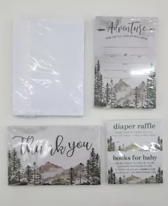 Baby Shower Invitations Stationary Set Adventure Begins Mountains Forest 25/pk - Picture 1 of 2