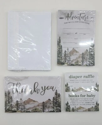 Стационарный набор приглашений на детский душ приключение начинается горы лес 25 шт. - Изображение 1 из 2