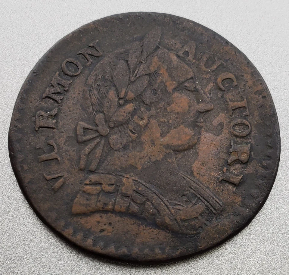1787 Vermont Britannia Copper 1/2p Colonial Rare Coin Vf / Xf - Image 1 of 2