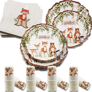 Woodland Creatures Party Supplies Baby Shower Decorations, Forest Animal Friends - Picture 1 of 7
