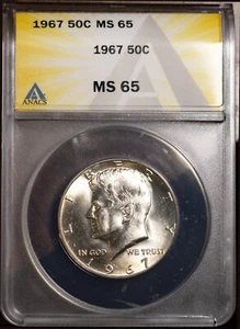 1967 50c 40% Silver John F Kennedy Half MS 65 New ANACS # 7351433 + Bonus - Picture 1 of 2