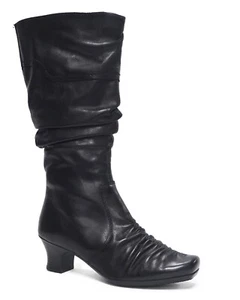 EUC Rieker Black Leather Ruched Slouch Lined Dress Winter Boots EU40 US 8/8.5 - Picture 1 of 23