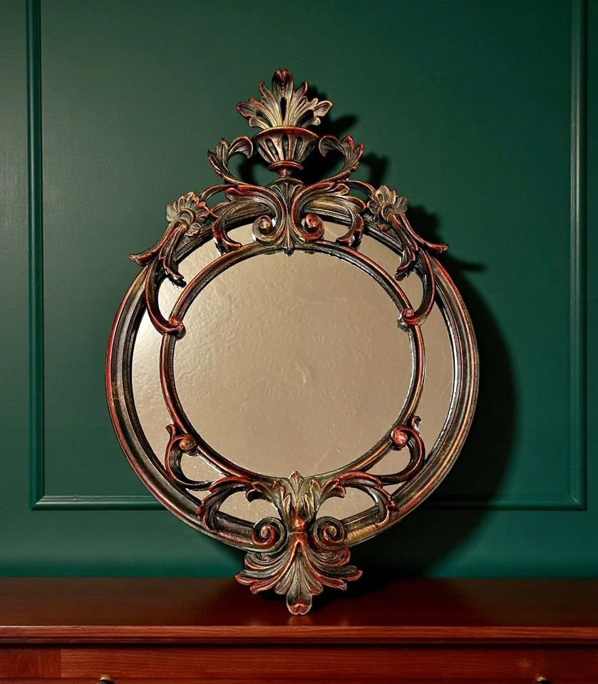 "Espejo de pared vintage italiano EuroMarchi pintado a mano ornamentado enmarcado 14"" x 22""" Foto 1 de 4