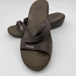 Crocs Patricia sandali zeppa donna 6 marroni gomma slide on 1101 - Foto 1 di 9