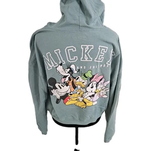 Sudadera con capucha recortada con cremallera completa de Mickey Mouse and Friends de los parques de Disney para mujer XL verde azulado - Imagen 1 de 9