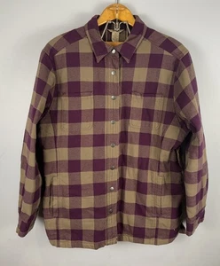 Duluth Trading Prple/brn Plaid Quilted Lined Button Down Flannel Jacket Shirt XL - Picture 1 of 10