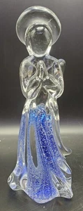 Vintage Murano Style Blown Art Glass Praying Angel Figurine Clear Blue Silver - Picture 1 of 5