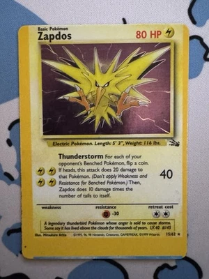 Non Factory Cut NFC Pokemon 1999 Fossil Holo Zapdos Off Center - Image 1 of 2