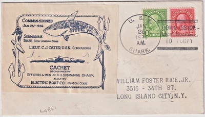 Uss Shark Submarine Commission Jan 25 1936 Label cachet Cover (J255) - Image 1 of 2