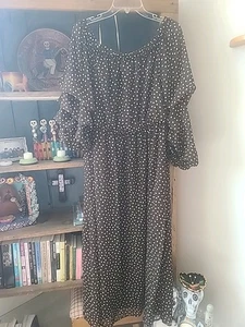 Gepunktetes schulterfreies Maxikleid Gr. L - Bild 1 von 3