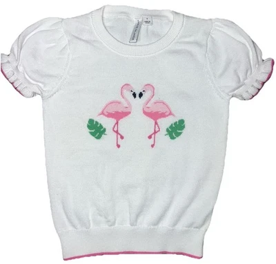Janie & Jack девочек размер 5 Puff рукав вязаный фламинго свитер белый розовый опрятный - Изображение 1 из 4
