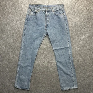 Levi's 501 Jeans Men's 33x32 Blue Straight Button Fly Mid Rise Light Wash Denim - Picture 1 of 11