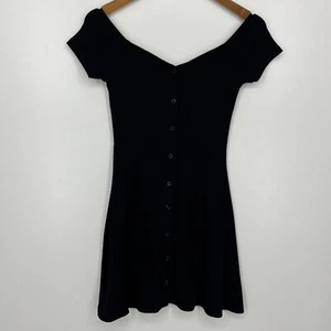Urban Outfitters Dress Women's S Black Ribbed Button Off The Shoulder A-Line - Picture 1 of 8