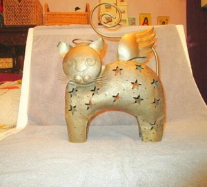 Celestial Fairy Cat Candle Holder Fantasy Sculpture Guardian Angel Garden Decor - Picture 1 of 11