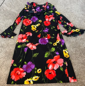 Vtg RUTH WALTER 70s MOD Colorful Floral Dress Ruffles Made USA Union Made - Picture 1 of 6