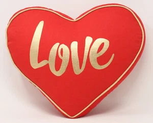 Red Gold Love Heart Shape Decorative Throw Pillow 12" Fabric Valentine Decor - Imagen 1 de 4