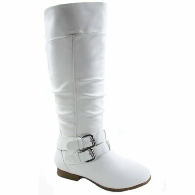 NEW  Women's Zipper Military Low Flat Heel  Buckle Riding Knee High Boot  Shoes - Image 1 of 4