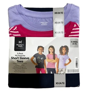 NWT Members Mark Youth Girls Size XS (4/5) My Favorite 3-Pack Short Sleeve Tees - Picture 1 of 6