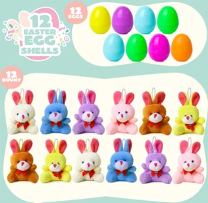 12 Pcs Filled Easter Eggs with Plush Bunny, Bright Colorful Bunnies for Kids - Picture 1 of 7
