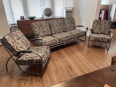 ¡REBAJADO! Juego de sofá y sillas de club estilo Art Deco Wolfgang Hoffmann años 40 Foto 1 de 4