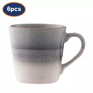 Coffee Mug Set 6pcs Stoneware 400ml Reactive Glazed Fade Grey Cup Hot Choco Tea - Picture 1 of 4