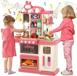 47PCS Kids Kitchen Playset with Sound & Light, Cooking Stove with Steam (Red) - Picture 1 of 6