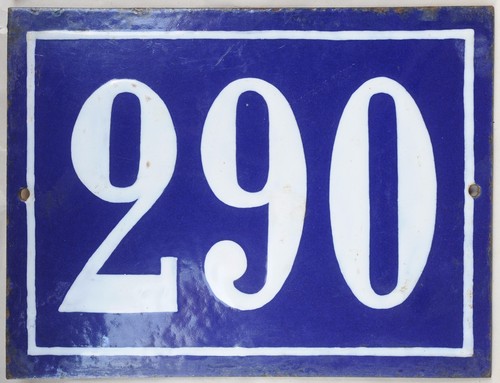 Large old French house number 290 door gate plate plaque enamel steel ...