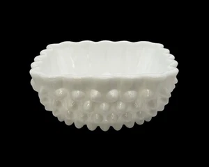 Vtg Fenton Hobnail White Milk Glass Square Candy Bowl Dish 4"x4" Scalloped Edge - Picture 1 of 12