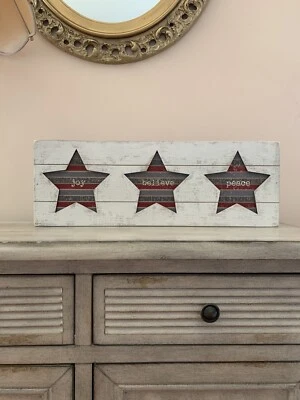 Joy Believe Peace Wood Slat Cut Out Stars Box Sign From Primitives By Kathy - Image 1 of 4