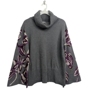 Cabi 3704 Eden Gray Pullover Cowl Neck Floral Bell Sleeves Women's Size Medium - Picture 1 of 6