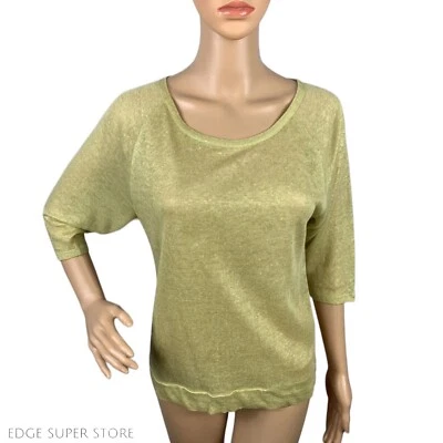 Hi-Line Light Green Sheer Knit 3/4 Sleeve Scoop Neck Pullover Sweater Top Medium - Image 1 of 4
