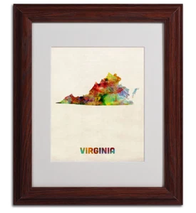 Trademark Fine Art Virginia Map Matted Framed Art Michael Tompsett Wood Frame - Picture 1 of 6