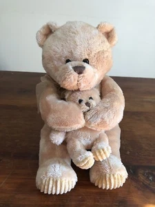 Animal Adventure Plush Bear Mom & Baby 2014 Brown Tan Bow Corduroy Feet Sitting - Picture 1 of 6