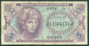 Vietnam US Military Payment Certificate 5 Cents Series 641 - Picture 1 of 2