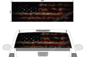 Distressed American Grunge Flag See Thru Window Wrap decal sticker 22x68" - Picture 1 of 2